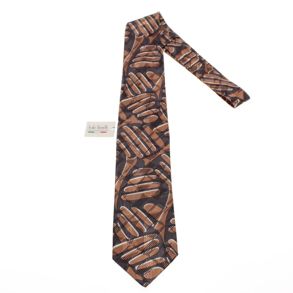 Italo Ferretti NWT Neck Tie in Brown & Gray Print 100% Silk Made in Italy